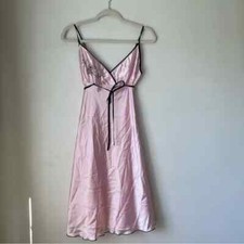 Vintage 00s Y2K Pink Satin Embroidered Nightgown Slip Dress M