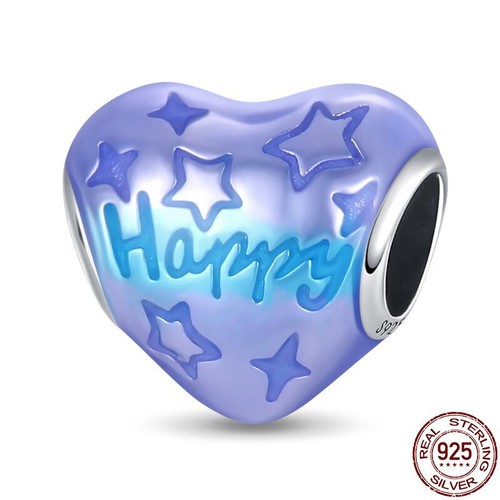 Happy Love You Heart Star Bead Charm 925 Sterling Silver - Picture 2 of 5
