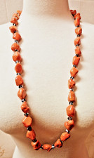 36 inch orange semi precious Howlite stone alternating necklace faceted glass