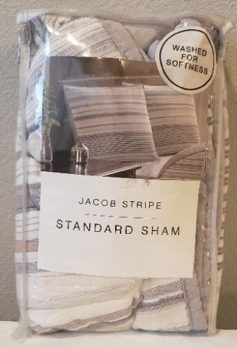 Jacob Stripe One Standard Sham en gris motif de bande 20 pouces x 26 pouces mélange de coton - Photo 1/2