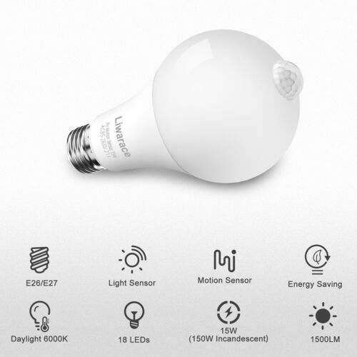 E26/E27 Motion-Activated Bulbs - 15W (150W Equivalent) 1-5PCS Auto Dusk-Dawn USA - Picture 3 of 11
