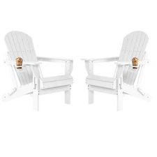 Folding Adirondack Chair Set 2,HDPE All-Weather Adirondack Chair for GardenWhite