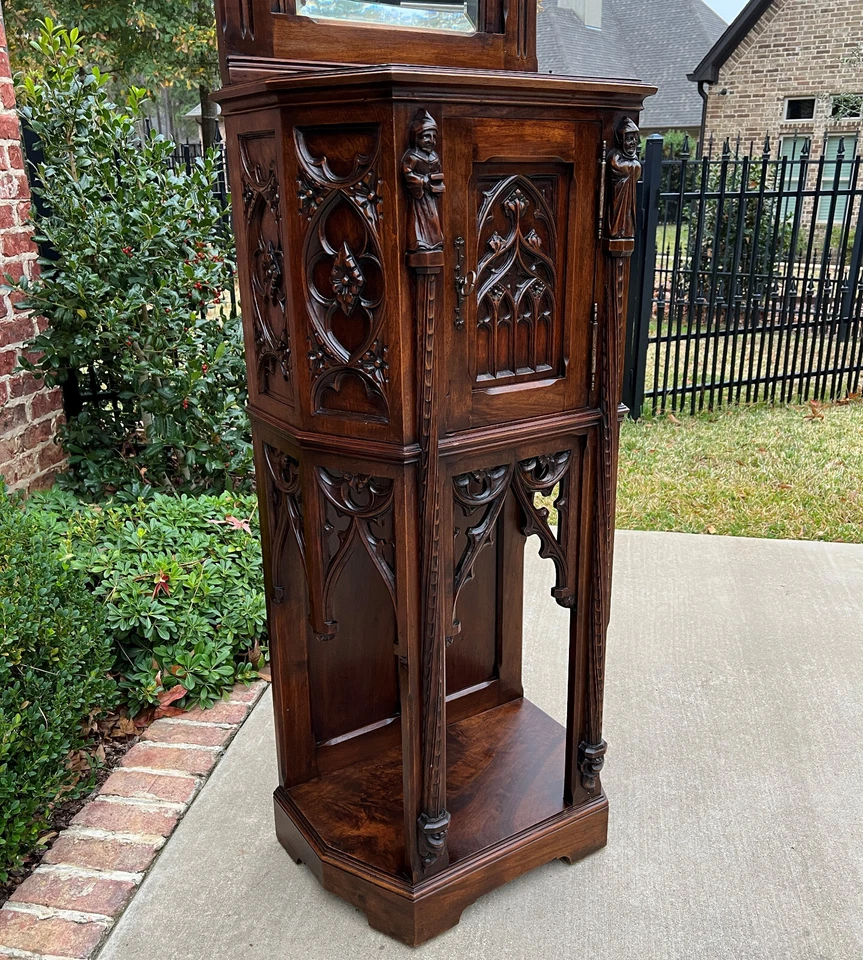 Antiguo armario credencial francés renacimiento gótico espejo entrada pasillo 19C Foto 4 de 4