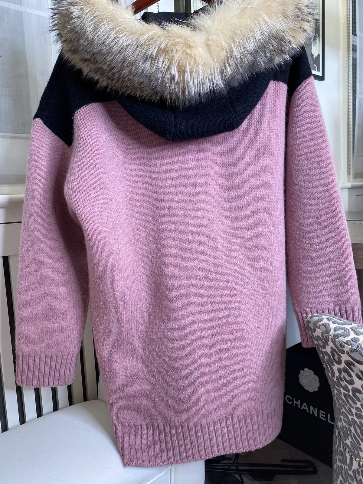 PRADA giacca bomber oversize (38 48) lana con pelliccia sul cappuccio (38 taglia Italia)