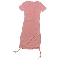 Shein Womens Size S Pink Solid Side Drawstring Ruched Bodycon Dress