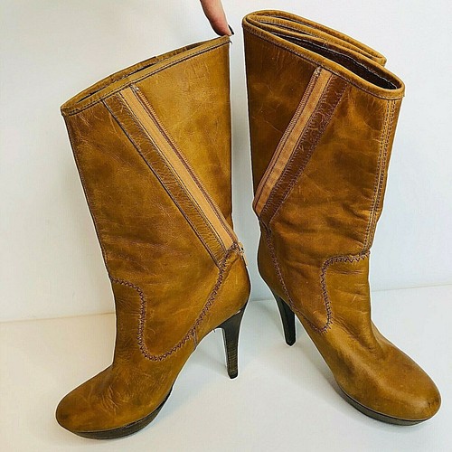 Leather Boots Spike Heel Calf Boots 