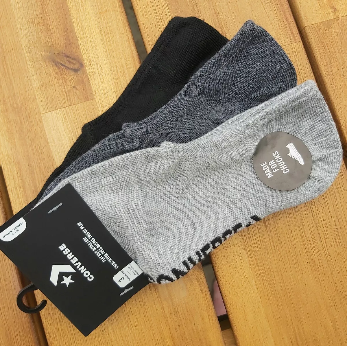 3 x Womens CONVERSE Flat Knit Grey Marl Black ULTRA LOW CUT Trainer Socks 4 10