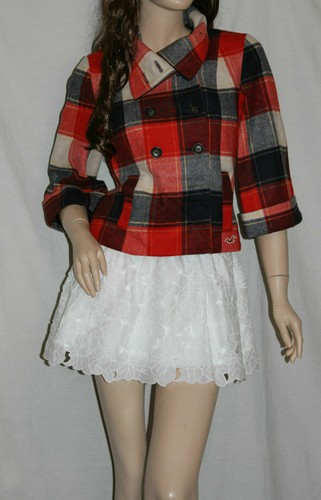 Vintage Y2K HOLLISTER Womens Wool Plaid Checks Swing Coat Jacket S - Picture 2 of 7