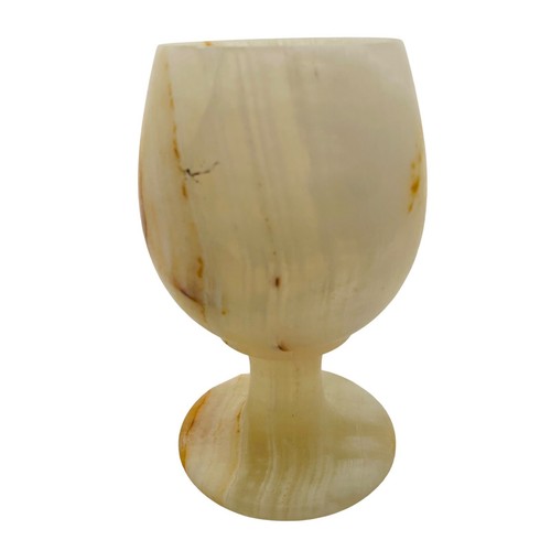 Vintage Onyx Marble Goblet Cup Wine Glass Cream Brown 5"H Ornament Birthday Gift - Picture 2 of 6