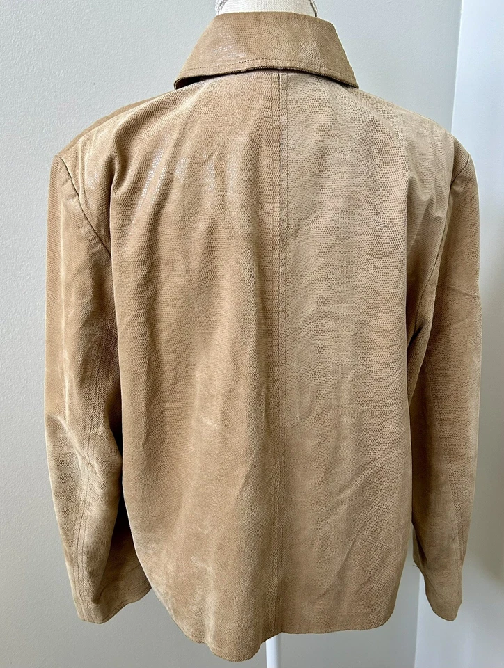 Chaqueta vintage de cuero genuino con cremallera completa, beige arena, para mujer talla 14, Olsen años 90 Foto 4 de 4