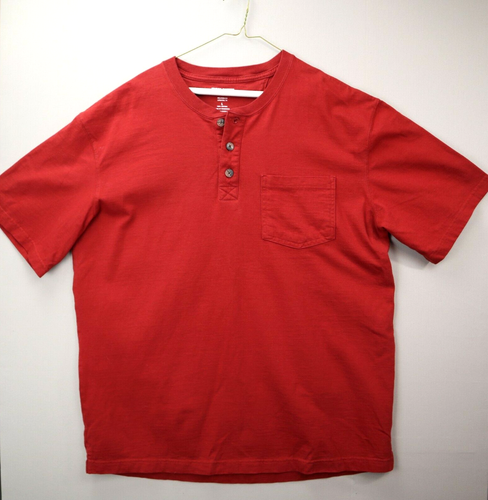 T Shirt Red Pocket Button Up Crew Neck 