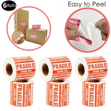 6 Rolls 2" x 3" Fragile Handle With Care Thank You Stickers Labels 500 Per Roll