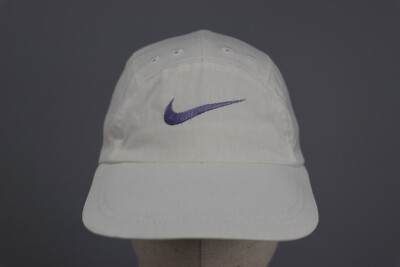 NIKE Rare Vintage 90s Purple Swoosh Logo/White Canvas 5 Panel Cap