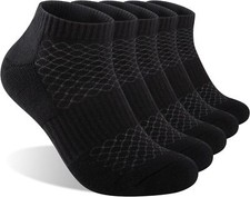Monxiery Mens 100% Cotton Cushioned Ankel Socks, One Size, 5 Pairs Black 