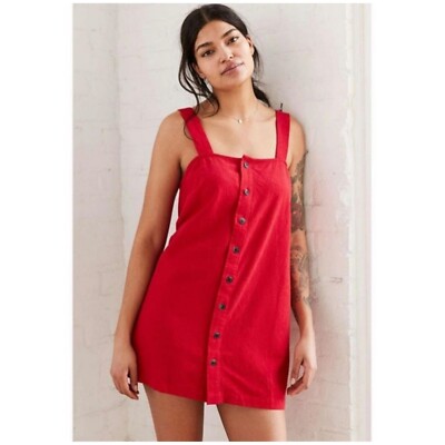 Urban Outfitters Cooperative Red Linen Blend Button Front Mini Dress Women's S | eBay Urban Outfitters Cooperative Red Linen Blend Button Front Mini Dress Women's S | eBay