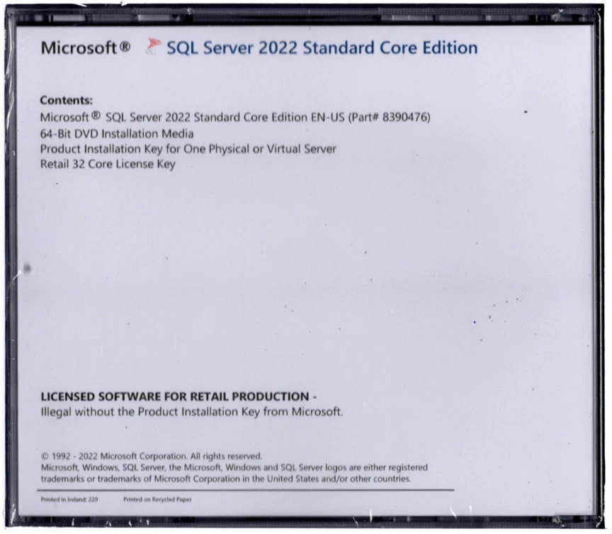 Microsoft SQL Server 2022 Standard with 32 Core License, unlimited User CALs - Image 3 of 3