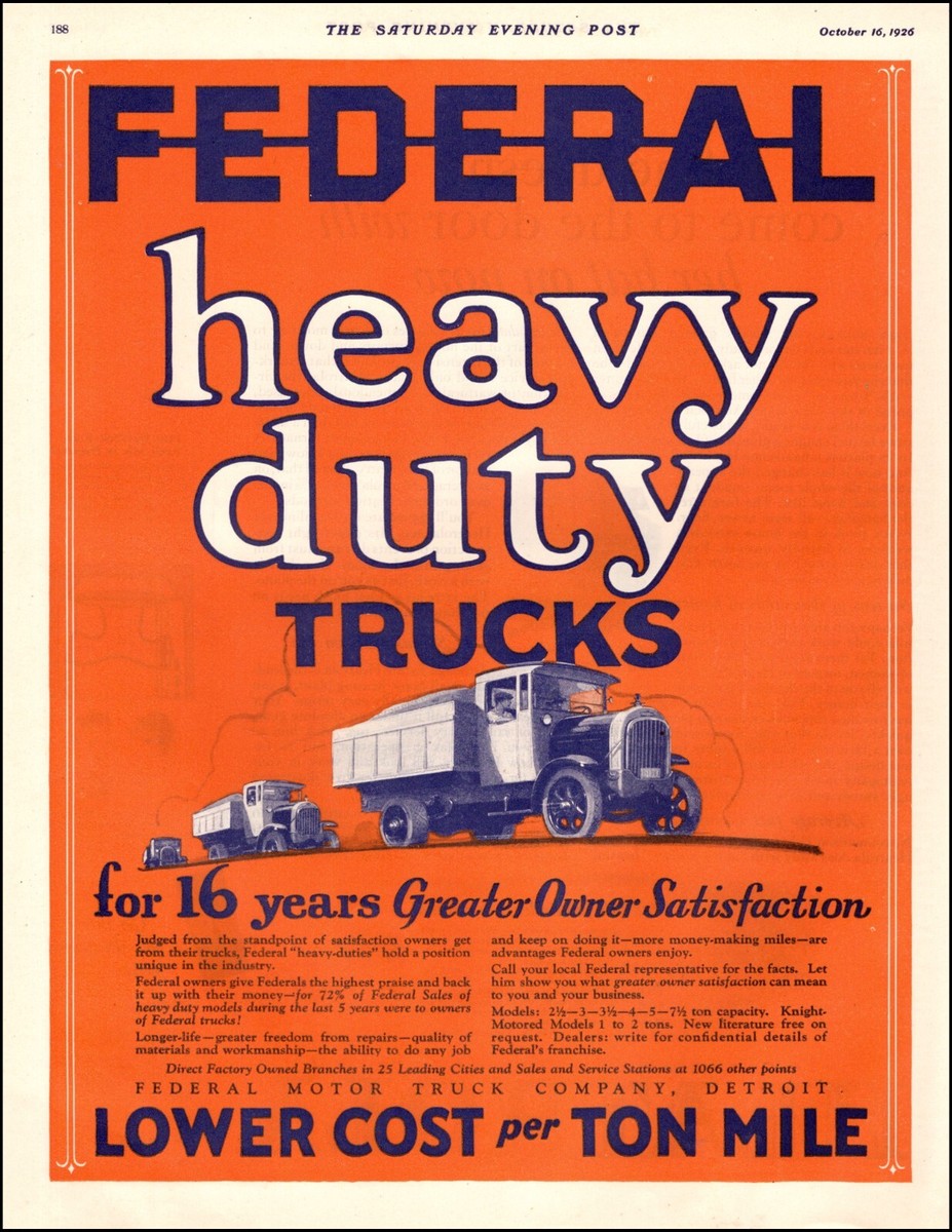 1926 RARE Vintage Truck AD FEDERAL HEAVY DUTY TRUCKS lower cost 