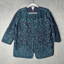 Chico's Design Open Front Jacket Embellished Career Party Blazer Size 1