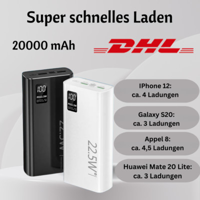 Powerbank 20000 mAh 22,5 W extra schnelles Aufladen 2 Geräte gleichzeitig Laden