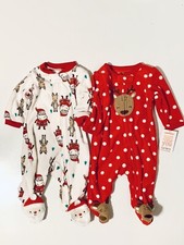 Baby Reindeer Polka Dots & Santa Fleece PJs b...