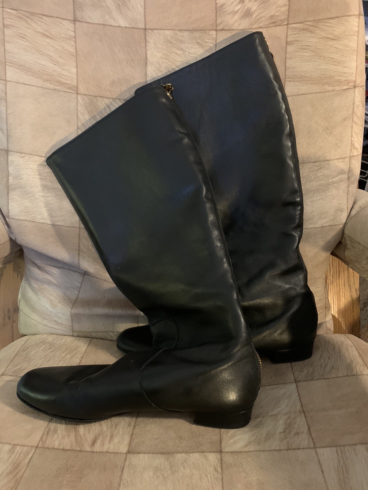 KATE SPADE BLACK LEATHER FASHION KNEE ZIP RIDING BOOTS Back Zip Women's size 8 eBay