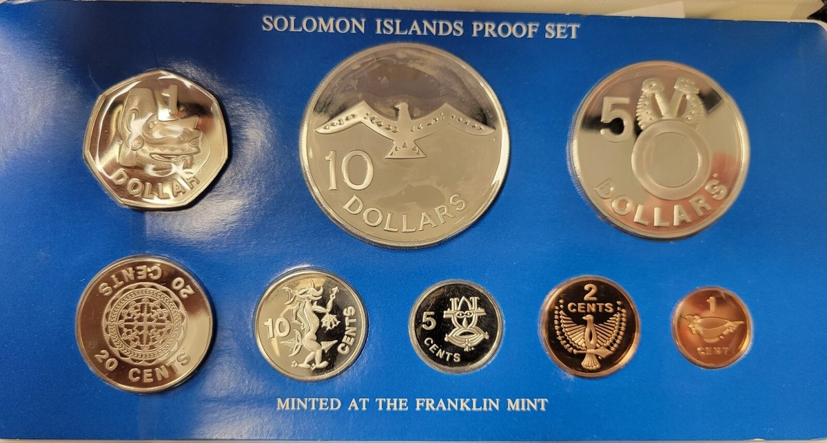1980 Solomon Islands Proof Set. Two Silver Coins. Box And Coa
