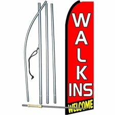 Walk Ins Welcome Flag Flutter Feather Banner Swooper Extra Wide Bundle COMPLETE