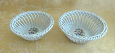 Pair Vintage Herend Porcelain Reticulated Basket Hand Painted #7371 & 7372/YBO