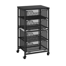 Rolling Cart with Drawers, 4-Drawer Storage Cart on Wheels with Wooden Top, M...