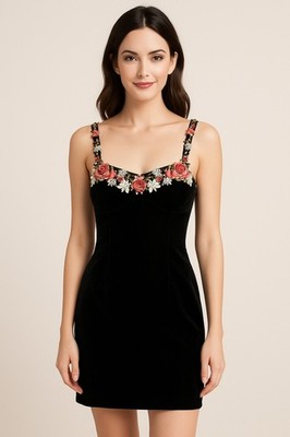 Jessica Simpson Crochet Floral Y2K Whimsical Embellishments Satin Dress Large