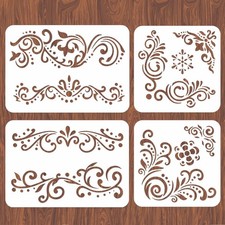 4PCS Lace Corner Stencils for Painting - Reusable Flower Border Wall Stencil,...