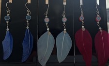 Set of 3  Feathers Alpaca Silver Gypsy Dangle...