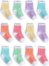 Baby Non Slip Grip Crew Socks with Anti Skid Soles for Infants 1-3T Rainbow