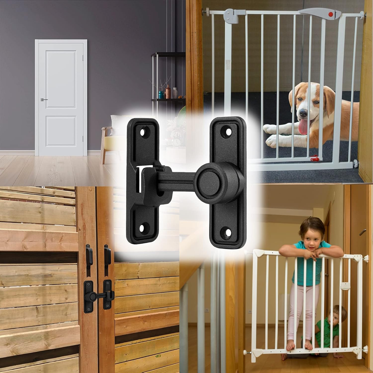 Sliding Barn Door Lock Latch Hardware, 90/180 Degree Dual Barn Gate Latches Slid