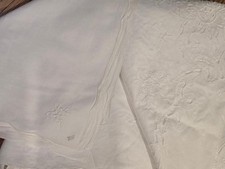 White Cotton Cutwork And Embroidered Tablecloth 66" x 83" Plus Matching Napkins