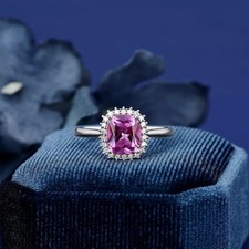 2Ct Cushion Cut Simulated Sapphire Halo Engagement Ring 14K White Gold Plated