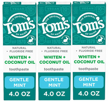 3 x Tom  s of Maine Whiten Plus Coconut Oil Fluoride Free Toothpaste, Gentle Mint