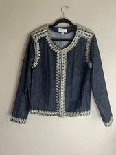 VICTOR COSTA Occasion Beaded & Embroidered Denim Jacket Women’s Size L VG+++