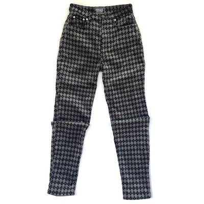 Vintage Versace Jeans Couture Monogram Argyle Velvet Pants Women Waist 24  Italy