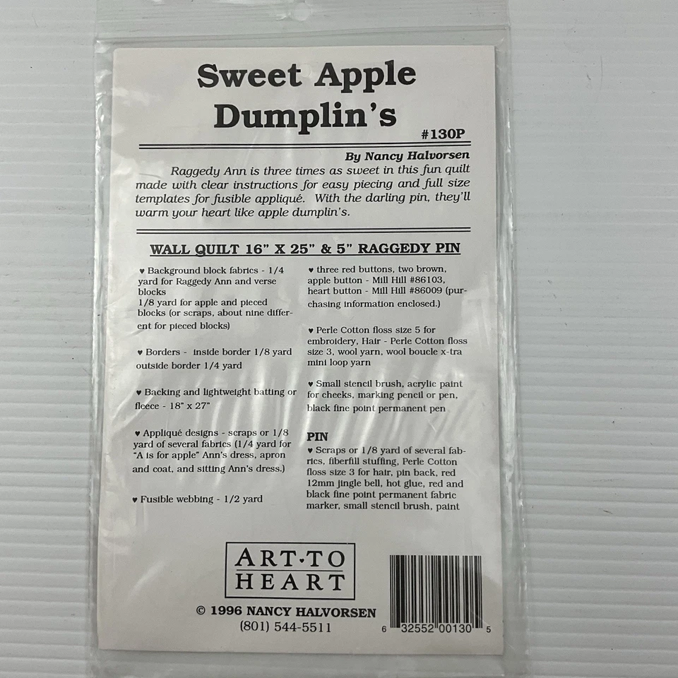 Quilt Pattern Sweet Apple Dumplings By Art To Heart Raggedy Ann - Image 2 of 2