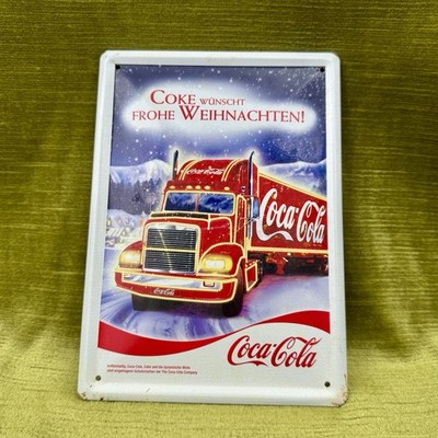 Coca-Cola Blechschild Weihnachten LKW  Frohe Weihnachten Vintage Tin Sign Deko
