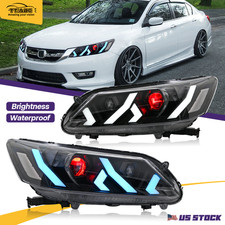 Pair Led Headlights For Honda Accord 2013-2015 Sedan Front Lamp Wblue Animation