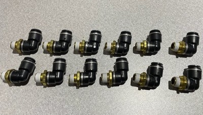 LOT OF 12 Buyers NE90M375P25 Brass/Poly DOT Push-In Swivel Male Elbow 3/8'' Tube
