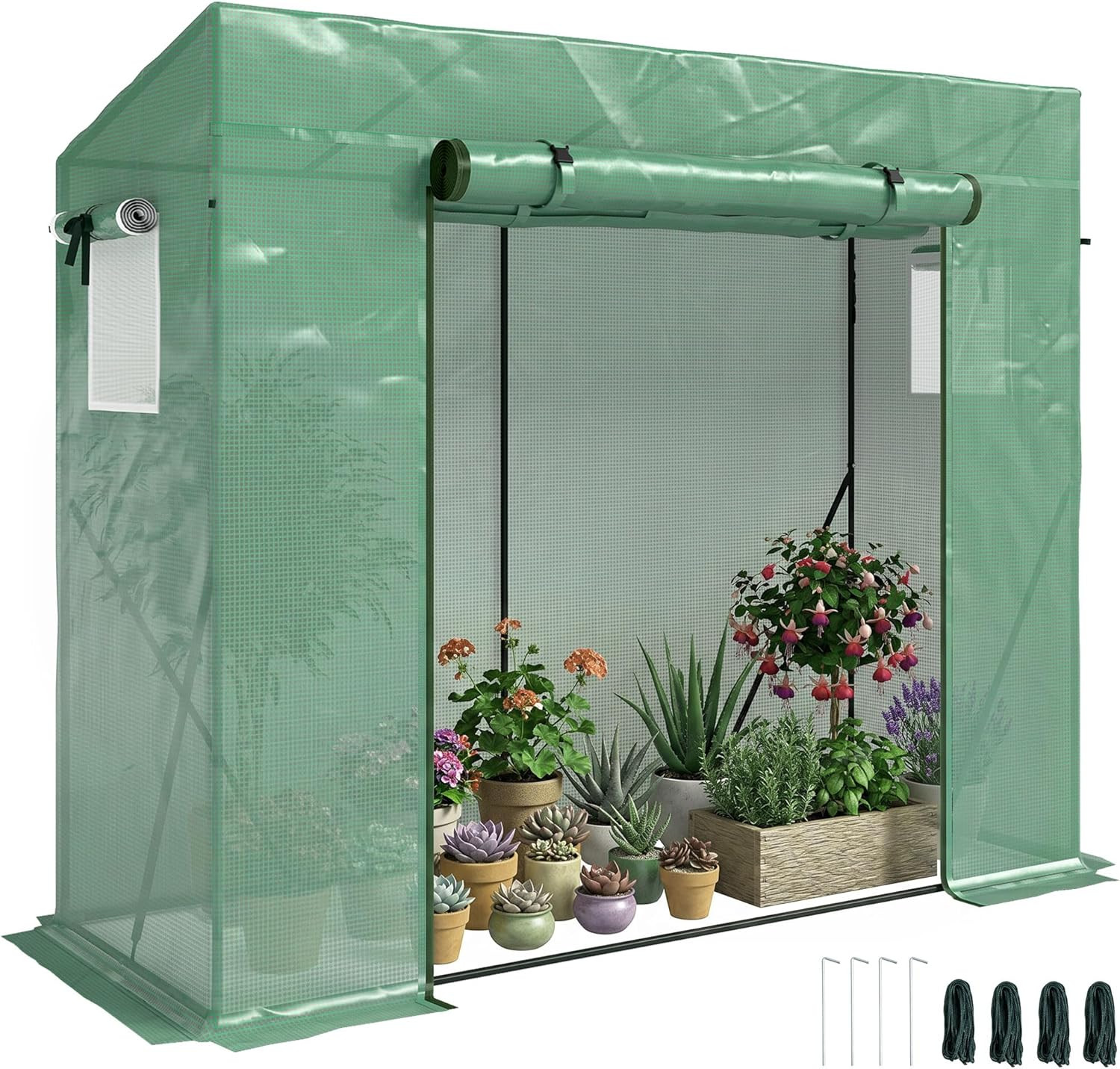 Serre tunnel de jardin verte pour tomates et balcon avec bâche renforcée 140g/m²