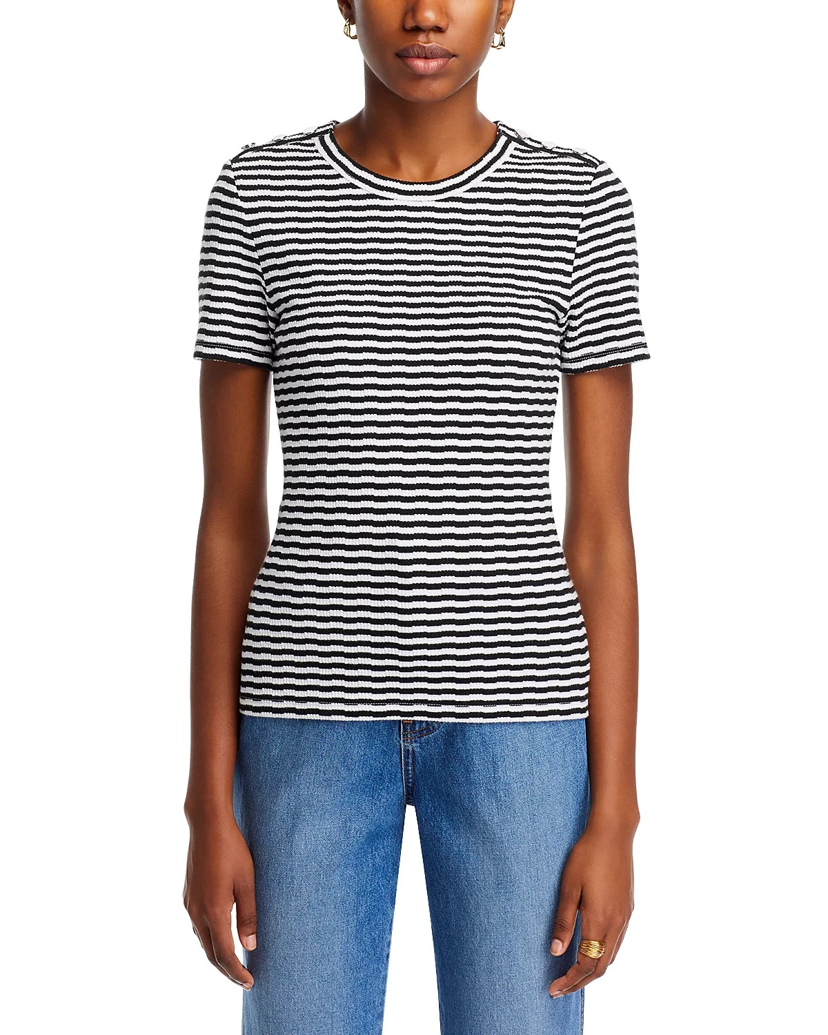 Veronica Beard L13645 Womens Black & White Draya Striped Tee Top Size S