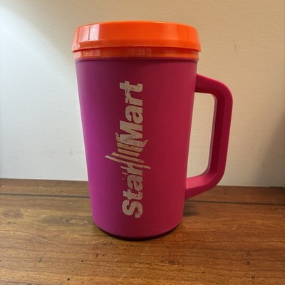 Vintage Aladdin 32 oz Pink Insulated Travel Mug Tumbler w Lid Star   Mart Logo