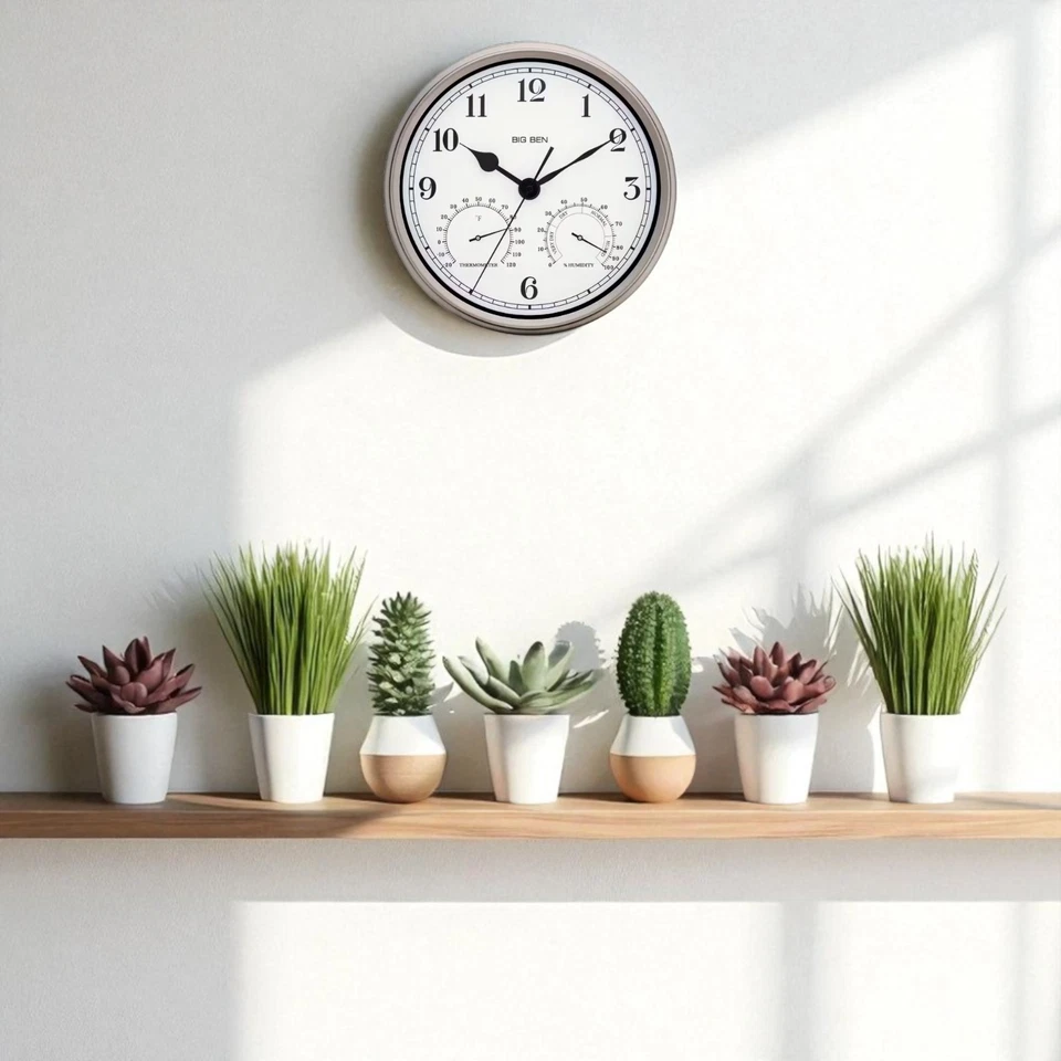 Westclox Outdoor Wall Clock Silver Finish 12 in. Round Metal Frame Thermometer - Image 3 of 4