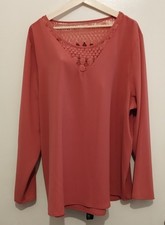 Damen Bluse Tunika Rosa Gr. 46 Langarm V-Auss...