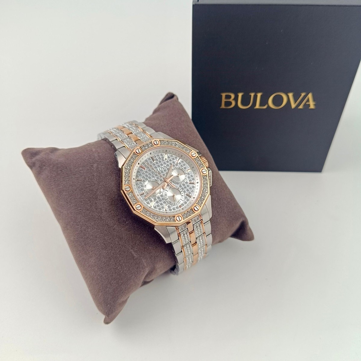 Bulova Octava Men's Quartz Watch 41.5mm Gold Silver Crystal Two