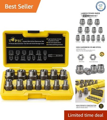 13+1 Piece Chrome Molybdenum Bolt & Nut Extractor Set - 3/8'' Drive